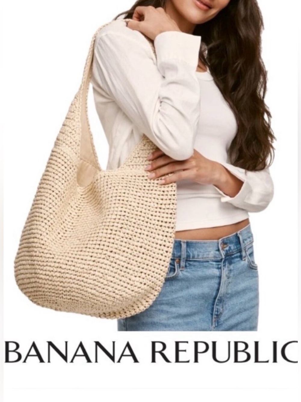 Banana Republic Raffia Tote Bag Natural Beige NWT